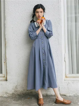 

Harajuku Sweet Girl Retro Fairy Party Dress French Sailor Collar Single-breasted Waisted A Line Dress Vintage Midi Doll Dress