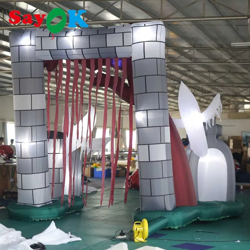Sayok надувной вход на Хэллоуин Archway надувной надгробный камень с гримом жнец со светодиодными огнями украшение для сада