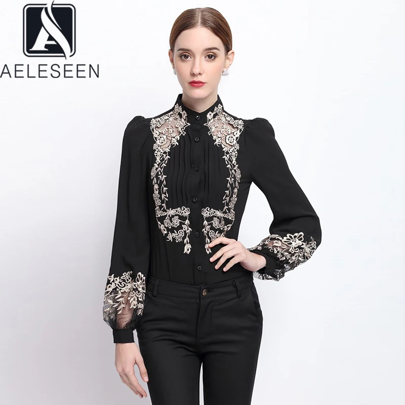 Женская сетчатая блузка AELESEEN Офисная рубашка в европейском стиле роскошная