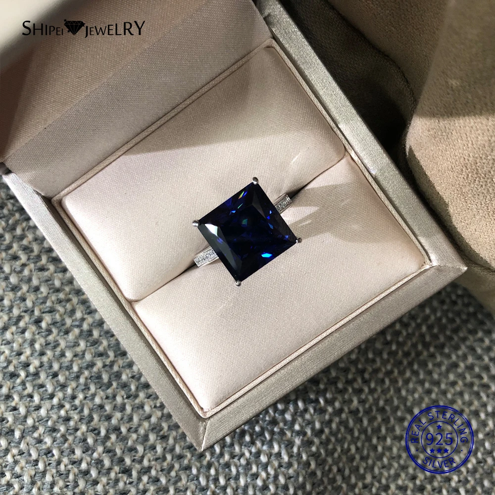 Shipei стерлингового серебра 925 пробы квадратное кольцо с топазом принцесса вырезанный квадратный сапфир кольцо свадебное для женщин мужской Подарок на годовщину