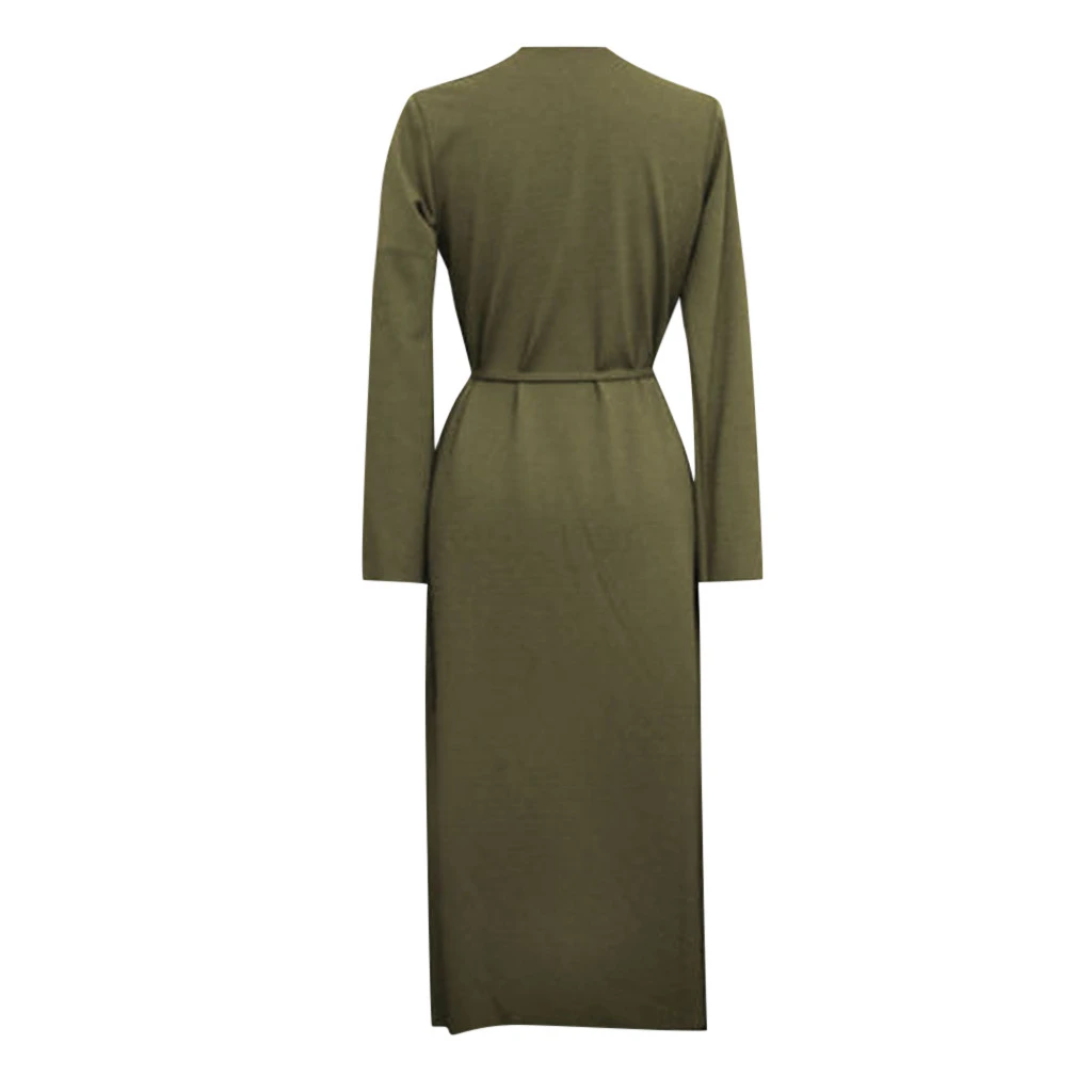 JAYCOSIA Self Tie Trench Coat Long Sleeve Wrap Long Outer With Belt Women Casual Fall Winter Workwear Coat Autumn 1030