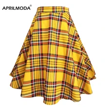Клетчатая клетчатая юбка с высокой талией, 50 s, 60 s, винтажные юбки, Осенние Свинг, Ретро стиль, рокабилли, длинная миди женская юбка, Скейтер, пачка, Saias