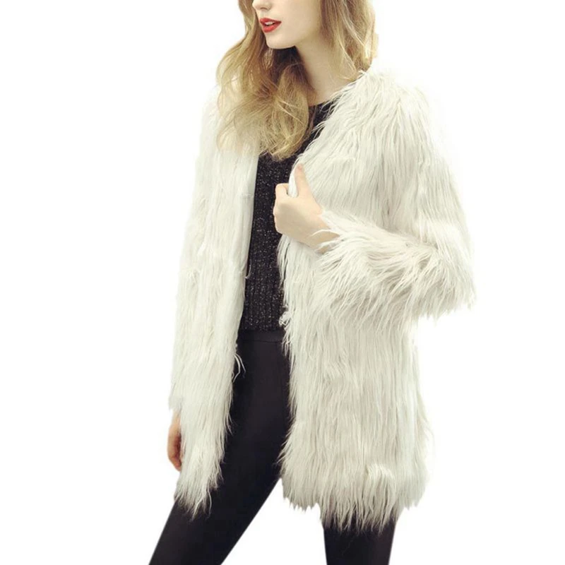 Fur Coat Women Autumn Winter Fashion Causal All-match Solid Color Faux Fur Plus Size Loose Long Sleeves Long Coat Jacket
