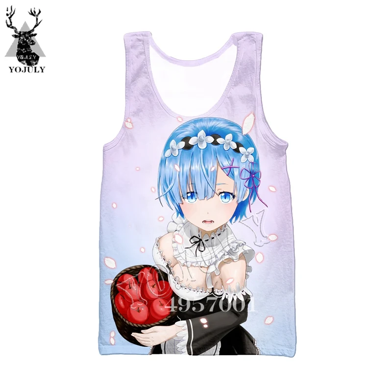 Летние Забавные топы без рукавов в стиле унисекс; Re: zero; сестры-близнецы; горничные рам и рем; 3D принт; аниме; Harajuku; майка; мужская повседневная жилетка; Y882