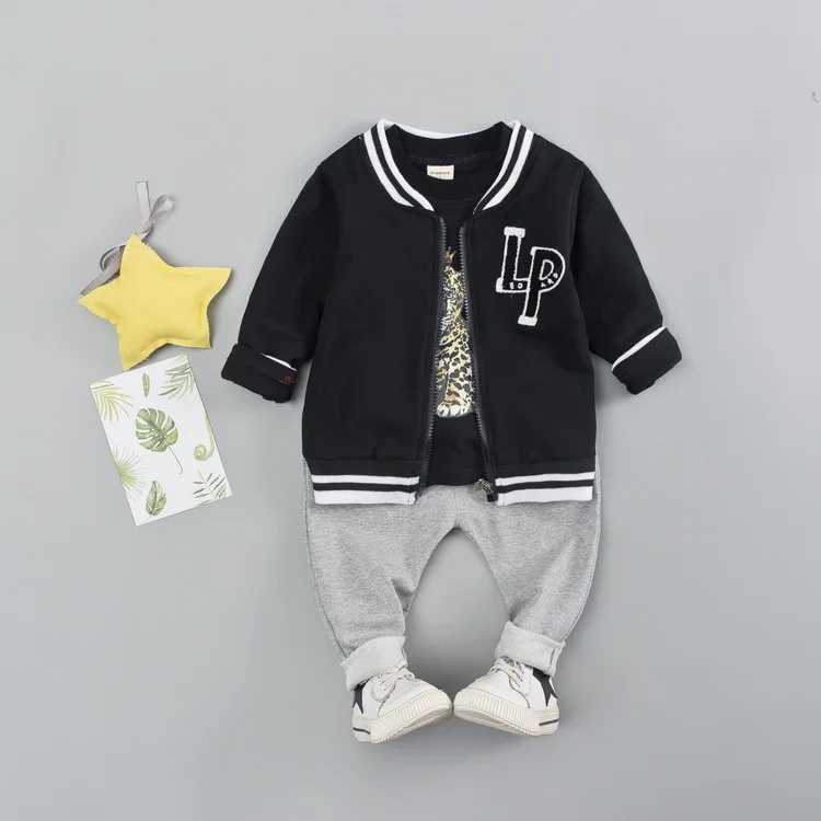

2018 Autumn BOY'S Cartoon Pattern Cardigan Hoodie Three-piece Set 0-1-2-3-4-Year-Old out Clothes