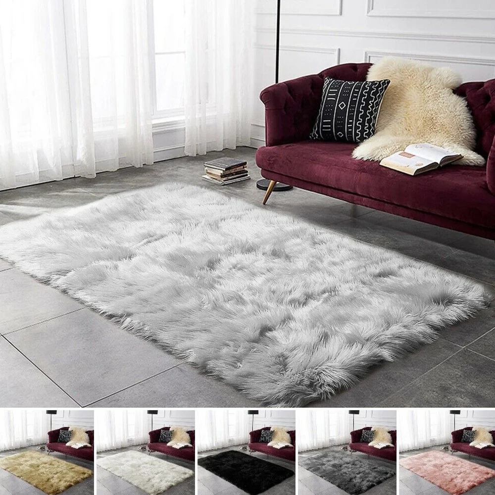Faux Fur Sheepskin Rug Fluffy Mats Pad Room Sofa Bed Hairy Shaggy Floor Carpet 