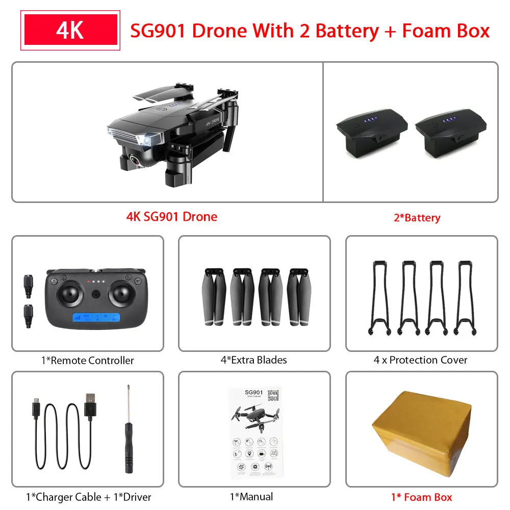 SG901 4K 2B Foam Box ZWN SG907 SG901 gps Дрон с Wi-Fi FPV 1080P 4K HD Двойная камера оптический поток RC Квадрокоптер следуй за мной мини Дрон VS SG106 E520S - Цвет: SG901 4K 2B Foam Box