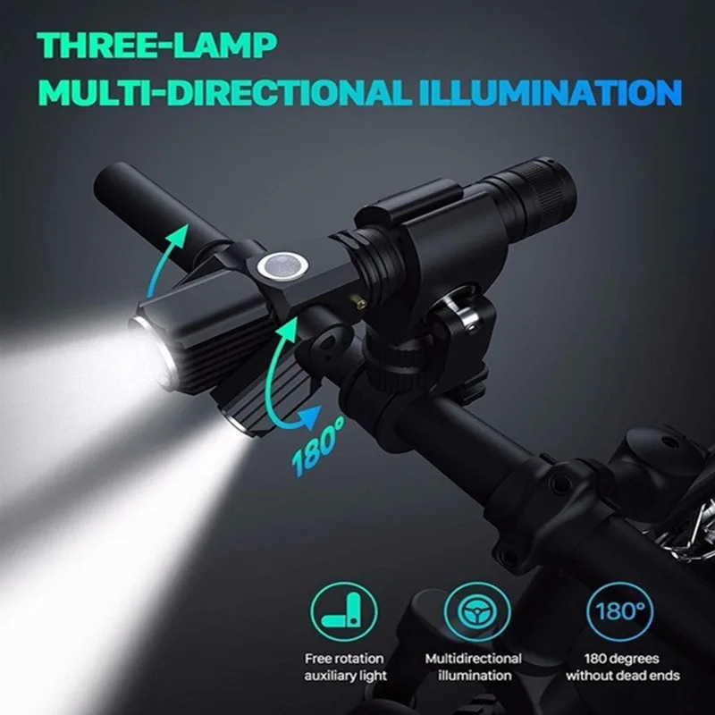 T6 L2LED алюминиевый сплав многофункциональный три лампы голова самолета Форма Вспышка светильник велосипедный светильник Luz Bicicleta Luces Bicicleta