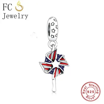 

FC Jewelry Fit Original Brand Charms Bracelet 925 Silver England Flag Enamel Windmill Pinwheel Beads For Making Women Berloque