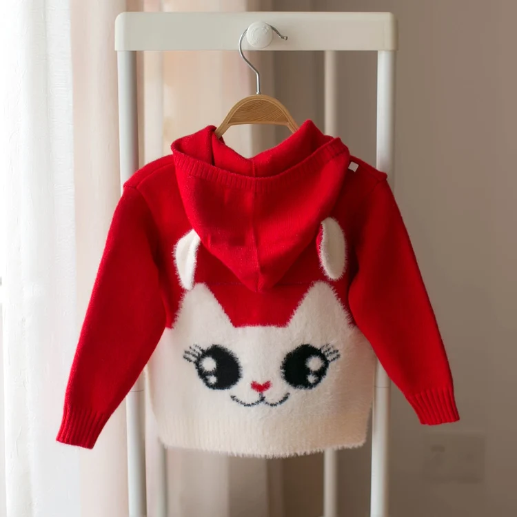 Girls Cartoon Rabbit Knitted Sweater Spring Fall Baby Infant Kid Cute Stereographic Pattern Hooded Knitwear Children Clothes P78 | Мать и