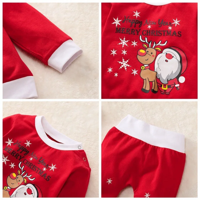3pcs Christmas Newborn Baby Boys Girls Clothing Santa Print Sweater+ Pants+ Hat Pajama Outfits Children Xmas costumes