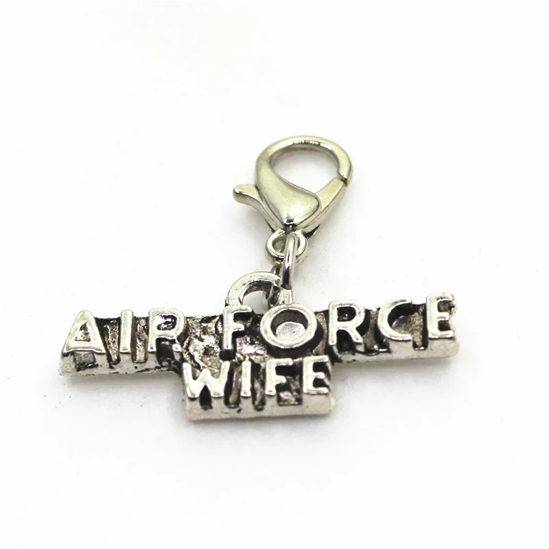 Hot Selling 50pcs Silver Airforce wife charms lobster clasp dangle DIY bracelet&ampbangle hanging jewelry accessory | Украшения и