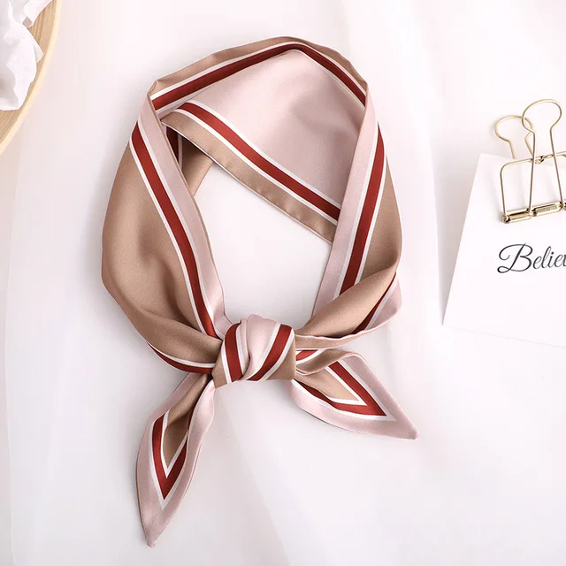 Sweet Love Print Women Small Silk Scarf Handle Bag Ribbons Female Head Scarves Sharp angle Green 90*10cm 28