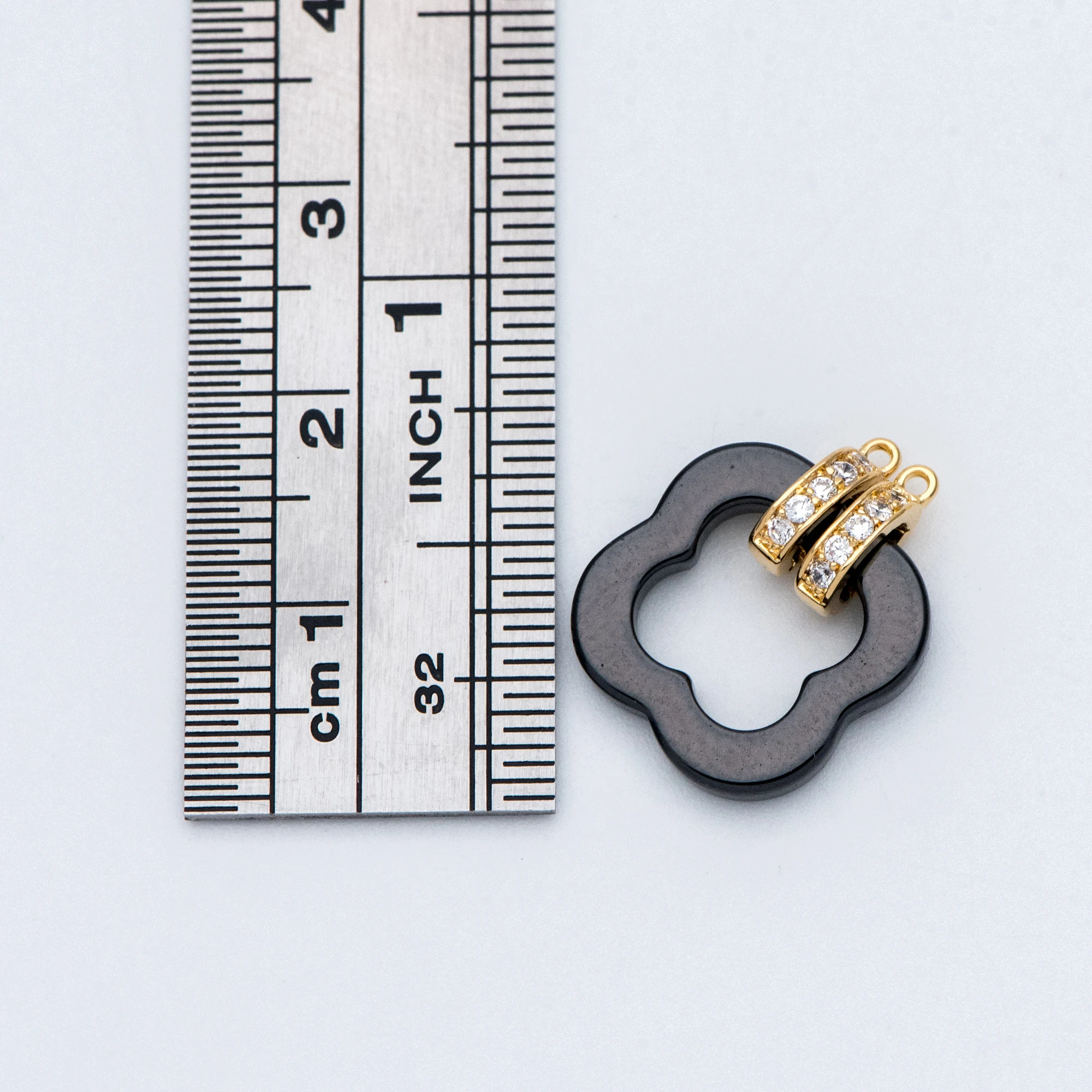 4pcs Gold CZ paved Clover Connectors, Gold Tone Brass, Black Ceramic Four Leaf Clover Pendants DIY Jewelry Making(GB-744