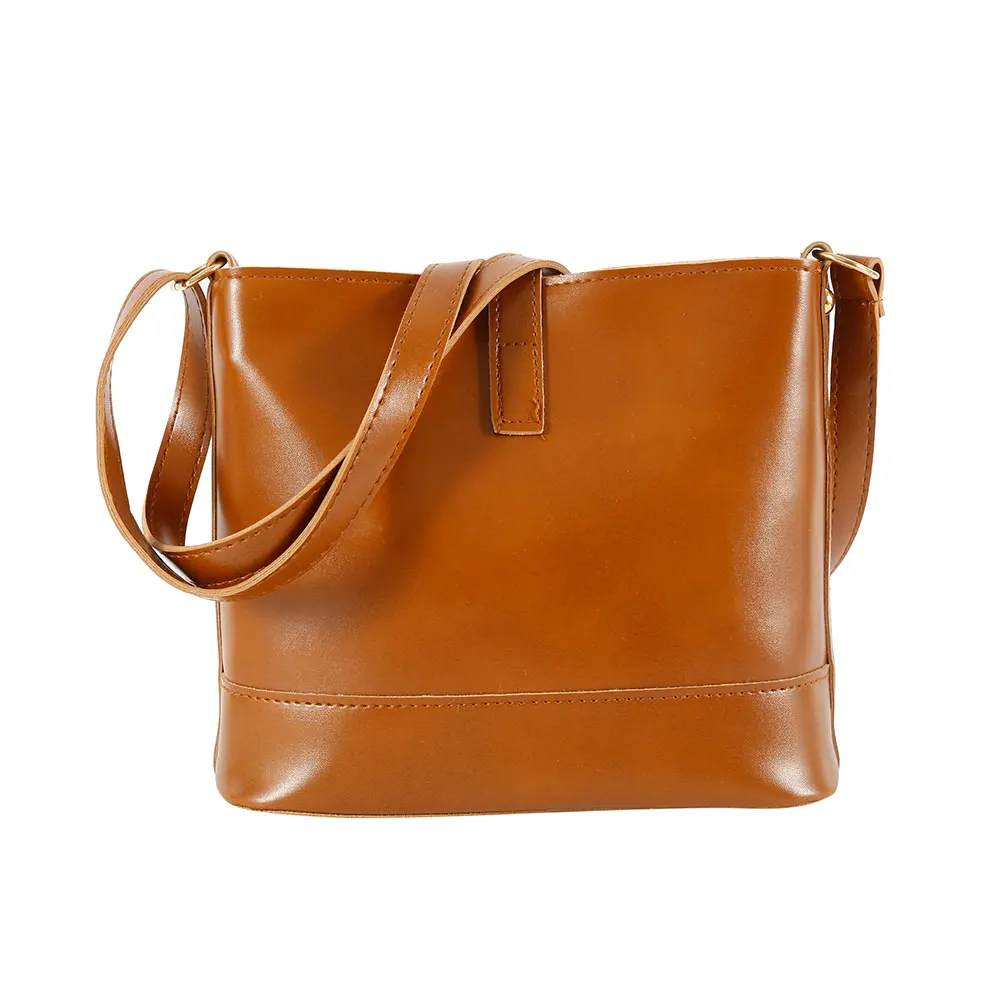 Fashion Women Bucket Bag Vintage Messenger Bag High Quality Retro Shoulder Bag Simple Crossbody Bag Tote Ladies PU Handbag
