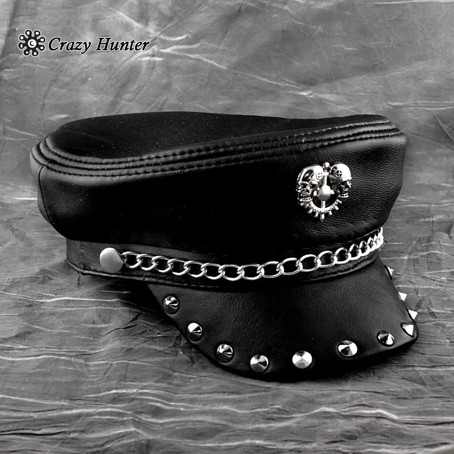 leather biker cap