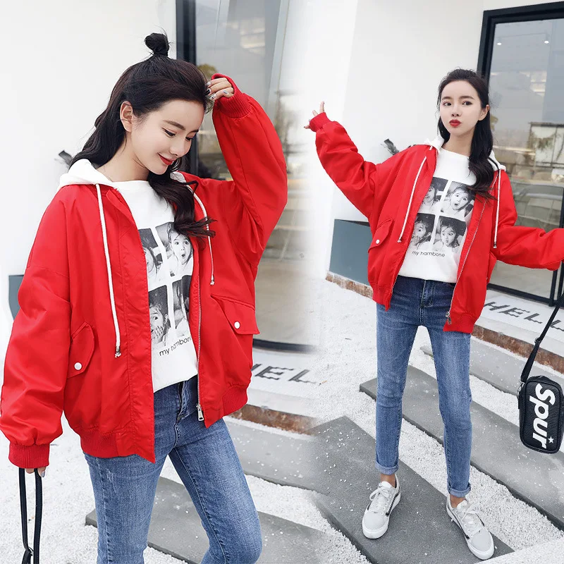 

2019 Spring Clothing New Style Laziness-Style BF Harajuku Baseball Uniform Women's Loose-Fit Hooded Students Cropped Jacket Tops