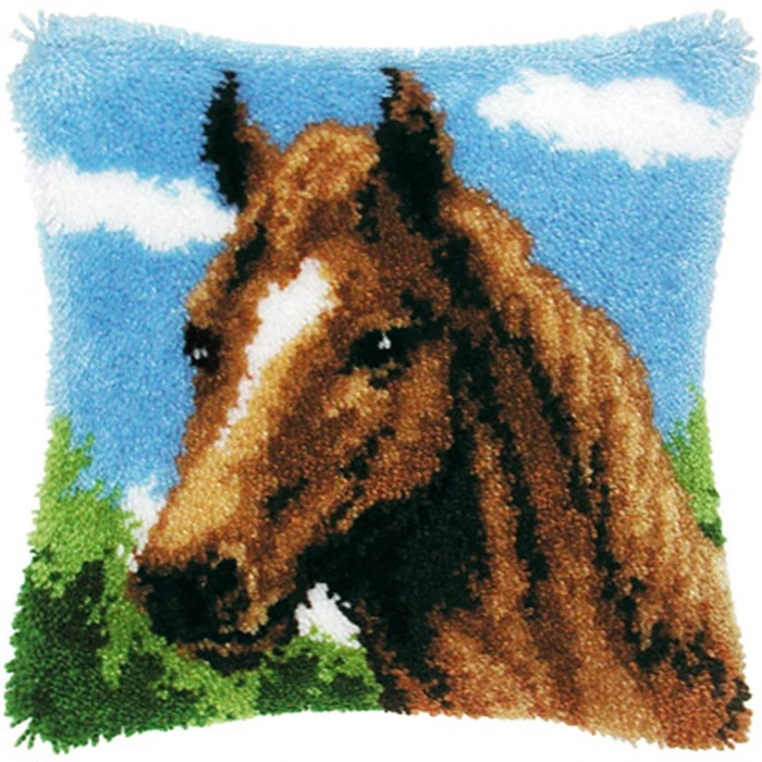 Latch Hook Pillow Cushion Kits Dog Cat Horse Cross Stitch Needlework Crocheting Cushion Animal Pattern Embroidery Home Decor carpet embroidery kit