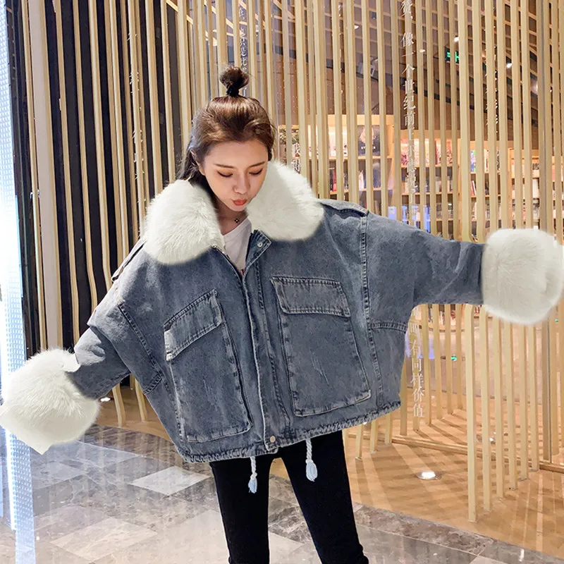 Женская джинсовая куртка для мальчика с меховым 2020 в Корейском стиле на осень