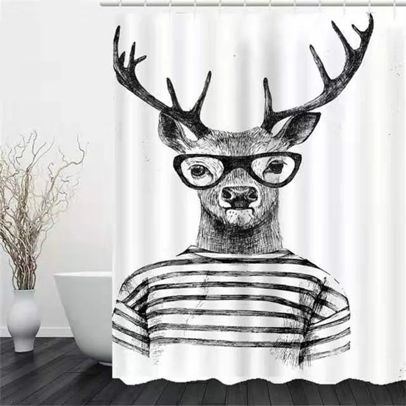 

Sholisa Bathroom Curtain Personality Creative Deer Head 3D Digital Printing Thick Polyester Waterproof shower Curtain 150*180cm.