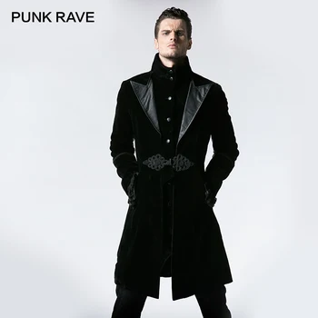 

PUNK RAVE Gothic Vintage Duster Long Tuxedo Men Coat Handsome Windbreaker Unisex Goths Flat Flannelette Euro Style Jacket