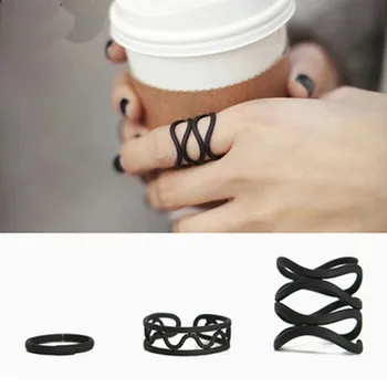 

3Pcs Punk Multilayer Hollow Cross Midi Finger Tip Rings Female Black Stack Plain Above Knuckle Ring Set For Women Anel