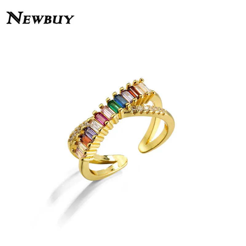 NEWBUY, модное Радужное кольцо с камнем CZ для женщин, Золотое кольцо с короной от сглаза, регулируемое Размер, вечерние ювелирные изделия