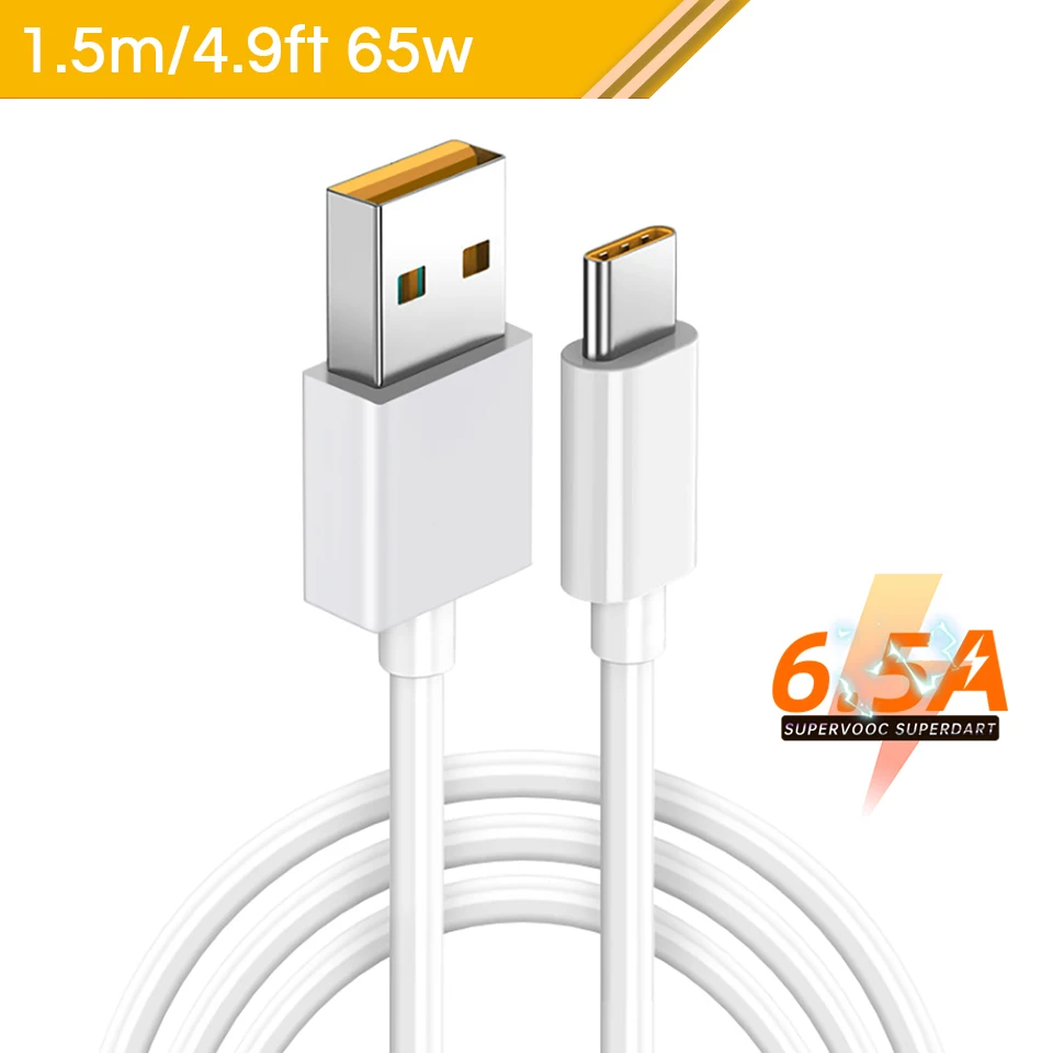 Oppo 65W Supervooc Cable Reno 7 Pro 5g 6 5 4 3 Find X3 X2 X N F19 A74 Vooc Fast Charging Kabel Usb Tipo C Carga Rapida 1m 2m types of mobile charger Cables