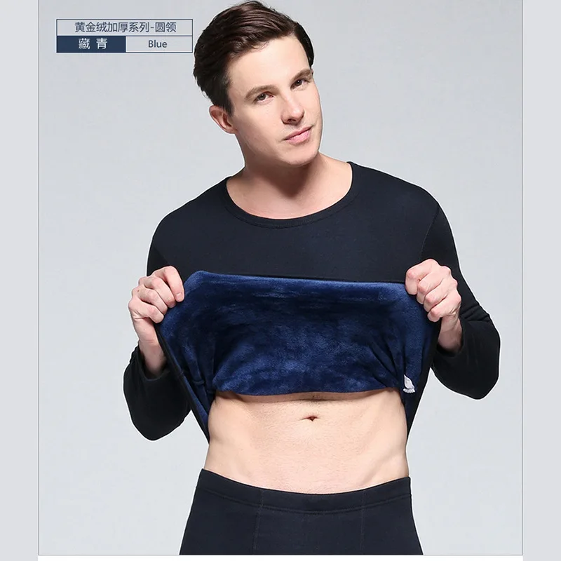 navy men 3XL зимнее термобелье для мужчин и женщин эластичный круглый воротник; Слим Bilayer однотонная одежда высокого качества простая нижняя одежда из плиса - Цвет: navy men