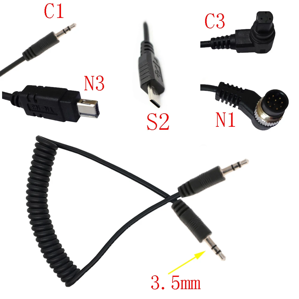 100pcs/lot 3.5mm Remote Shutter Release Cable Connecting Cord C1 C3 N1 N3 S2 For Canon Nikon Sony Pentax | Электроника