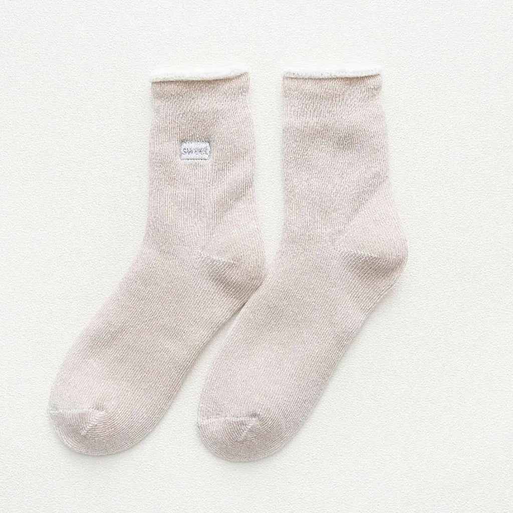 Thicken Women Cotton Plush Warm Sleep Cute Socks Fashion Letter embroidery Plush Socks Long Solid Socks