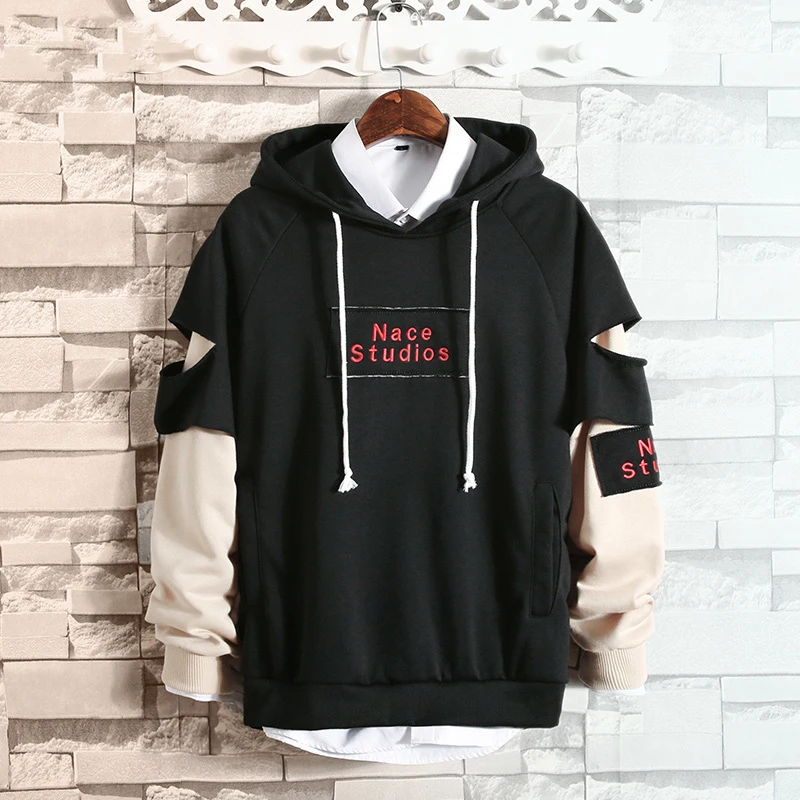 Мужские толстовки с капюшоном, с дырками, с буквенным принтом, свободные, простые, подходят ко всему, корейский стиль, Harajuku, толстовки, мужские, модная, мягкая одежда, шик
