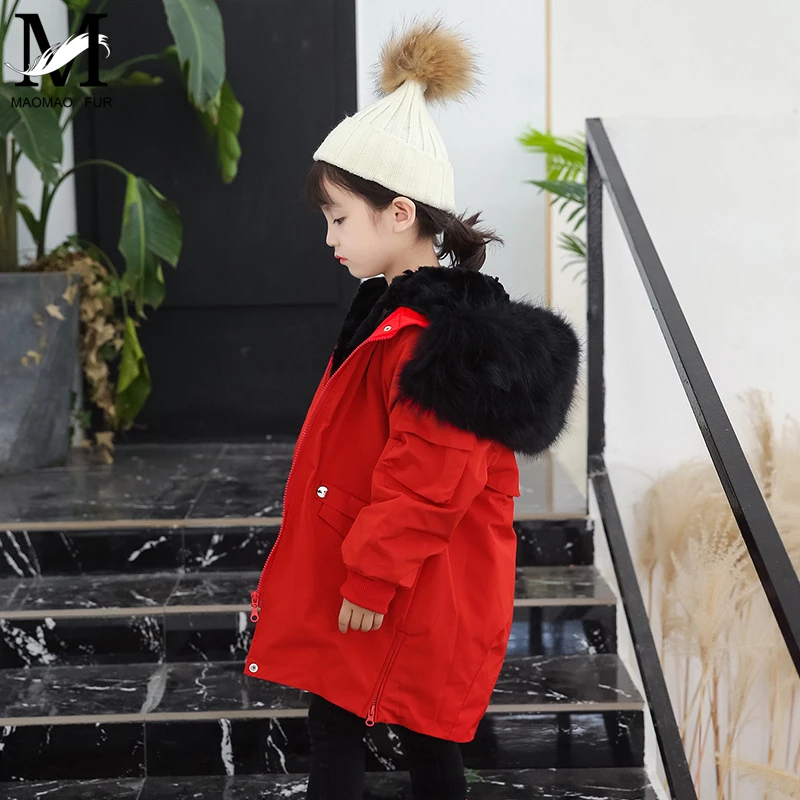 Детское пальто с кроличьим мехом теплые куртки для девочек Зимний натуральный