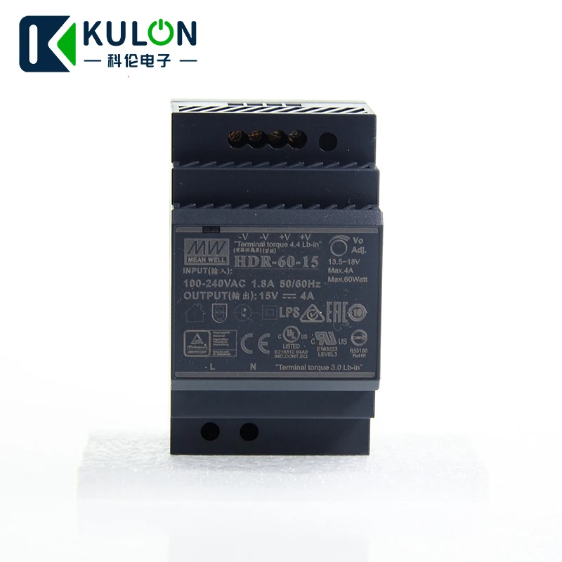 Оригинал MEAN WELL HDR-60-15 15 в 60 Вт 4A meanwell ступенчатая форма DIN Rail источник питания |