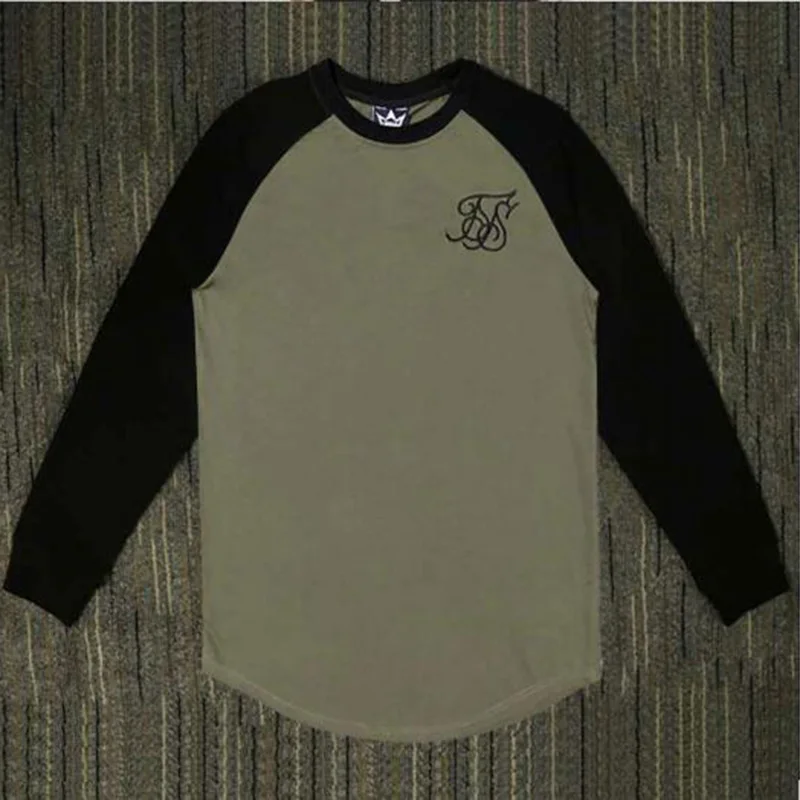Высокое качество хлопок мужская брендовая Sik шелковая вышитая Футболка сшитая футболка с длинными рукавами Топ Мужская хип-хоп длинная футболка