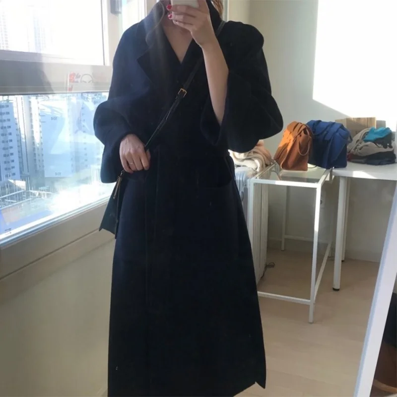 Женское пальто оверсайз зимнее шерстяное пальто длинное Бандажное шерстяное пальто кардиган свободный плюс размер Abrigos Mujer Manteau Femme Hiver
