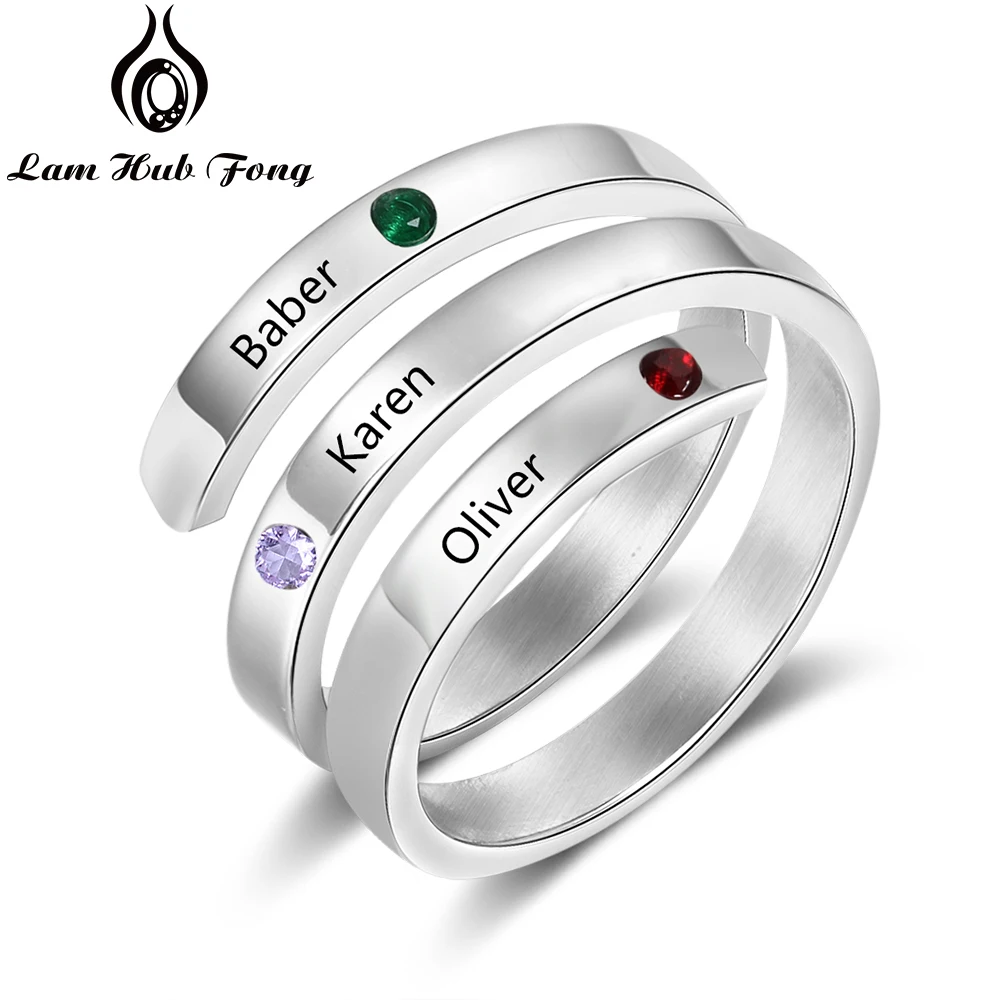 Персонализированное кольцо с камнем по месяцу рождения, с гравировкой, 3 имени, на заказ, семейное кольцо, юбилейное ювелирное изделие, подарок для женщин, мам(Lam Hub Fong