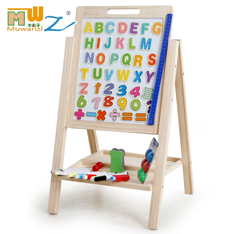 

MWZ CHILDREN'S Toy Braced Double-Sided Magnetic Adjustable Black And White Writing Board Wooden CHILDREN'S Toy Drawing Board