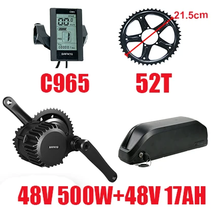 Bafang BBS02 48v 500 Вт середине приводной двигатель, фара для электровелосипеда в комплект с Батарея 48V 17AH преобразователя для электрического велосипеда с сертификатом ce комплект литий Батарея Зарядное устройство - Цвет: C96548V500W52T17AH