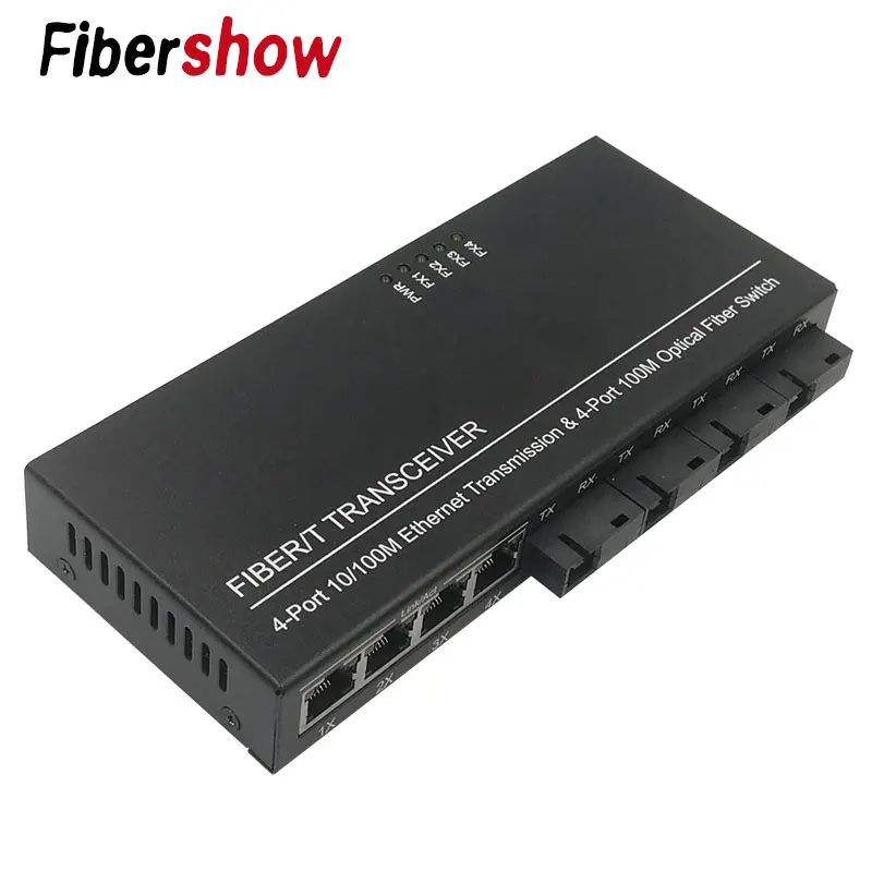 Оптоволоконный переключатель Ethernet 4 RJ45 4 SC оптический медиа конвертер одномодовый волоконно-оптический Порты и разъёмы 10/100 м