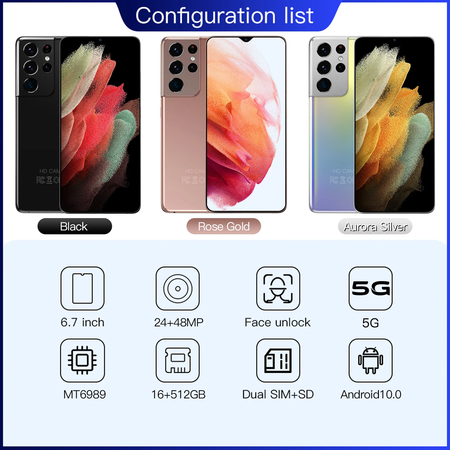 New Android Smartphones S21 Ultra 16+512GB 6800mAh Unlocked Mobile Phones 6.7 Inch Celulares Global Version 5G CellPhones the best 5g cell phone