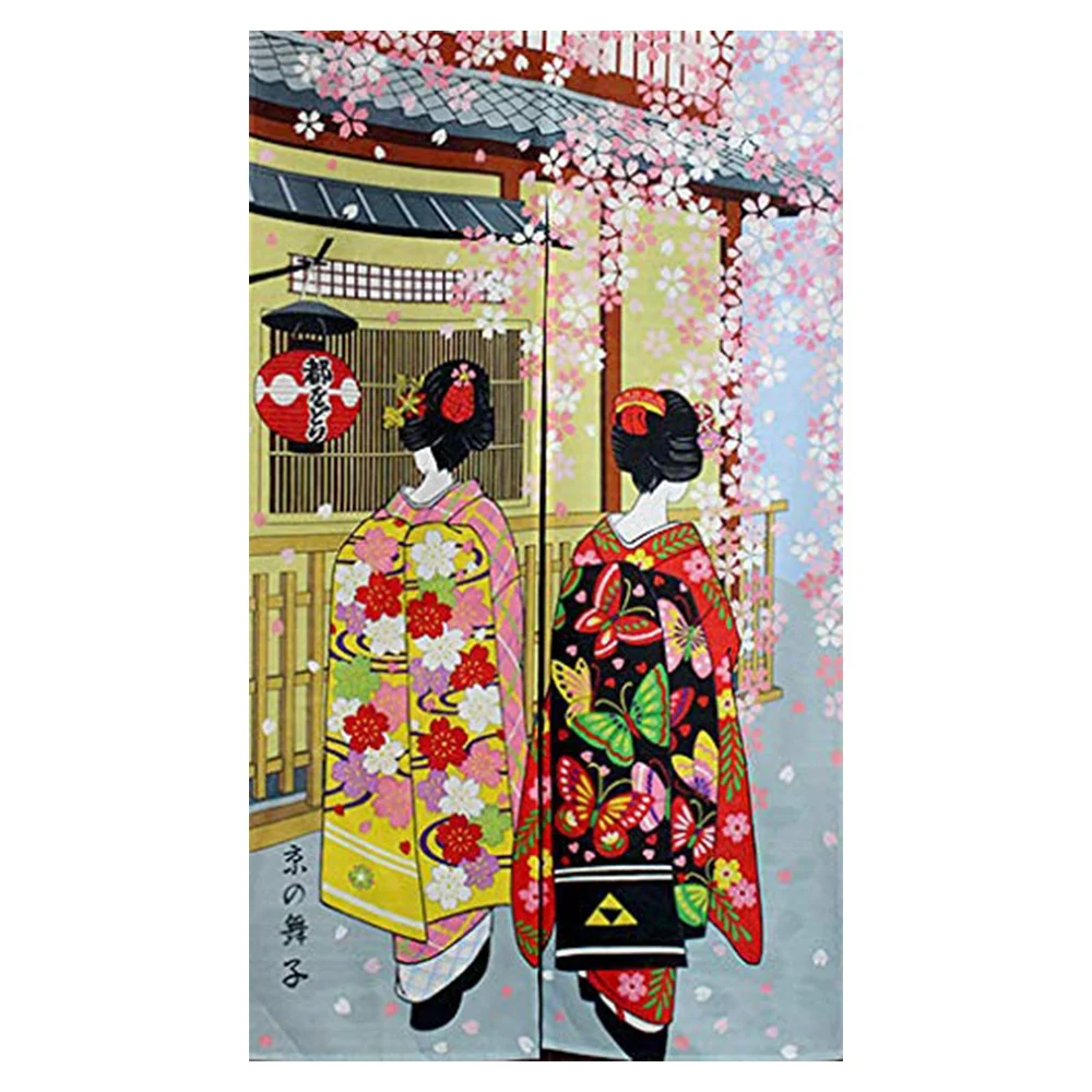 HHO-японский стиль, длинная дверная занавеска, для девочек-гейш и вишневых цветов, гобелен для украшения дома, 33,5