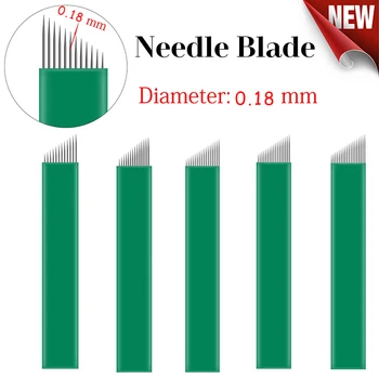 

0.18mm Laminas Microblading Needles green 12/14 pins Tattoo Needles Permanent Make up Blade for Tebori Manual Pen tattoo eyebrow