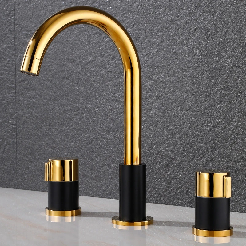 

Basin Faucet Mixer Bathroom Sink Faucets Gold Black Brass 3 Holes Double Handle Bathbasin Bathtub Taps Hot and Cold Water Mixer