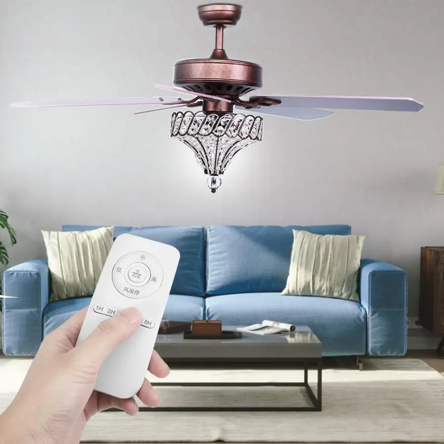 

52 Inch 3XE27 Bulbs LED Ceiling Fan Crystal Lamp 5 Blades With Remote Control For Dining Living Room Decoration