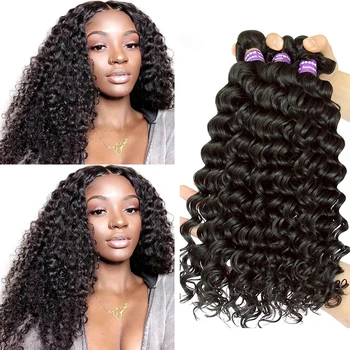 

Brazilian Deep Wave Hair Bundles Human Hair Weave 3/4 Bundles Curly Natural Non Remy Hair Extension For Women Bundles Weft