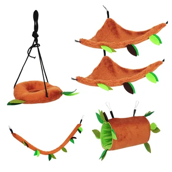 

5pcs Hamster Hanging House Kit Leaf Wood Design Small Animal Hammock Tunnel Ropeway Swing for Guinea Pig Gerbil Sugar Glider