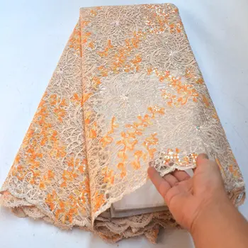 

Beautiful French net Fabric For party dress 5 yards/lot high quality African embroidered lace fabric with sequins Wo453