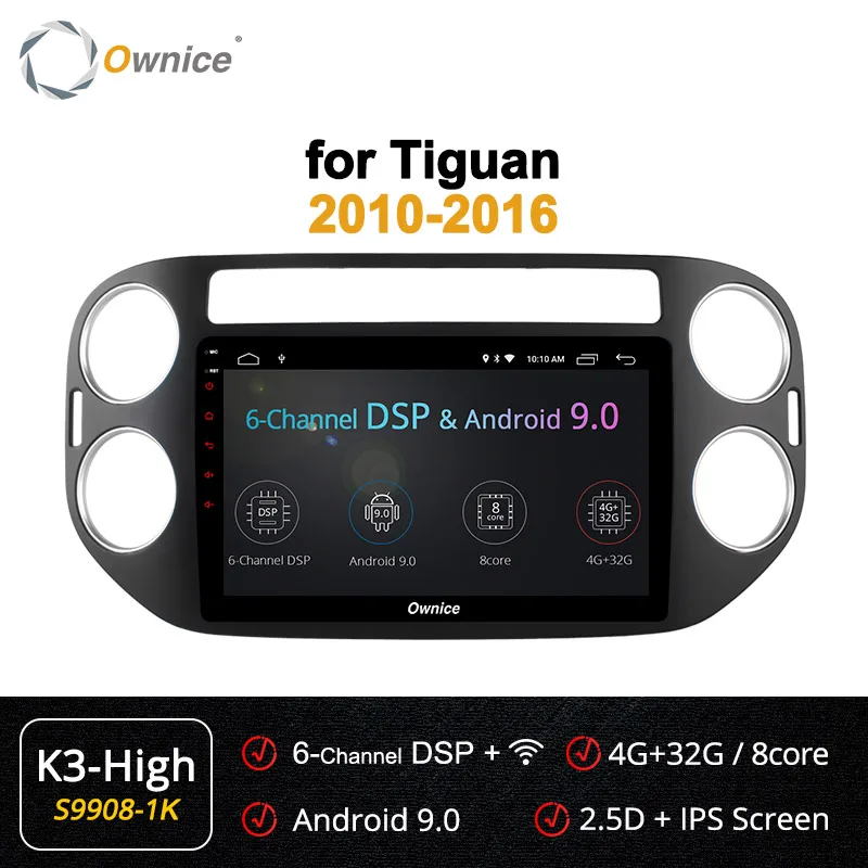 Ownice Автомобильный плеер gps Navi k3 k5 k6 для VW tiguan 2010 2011 2012 2013 Android 9,0 8Core 4G DSP 360 панорама SPDIF - Цвет: S9908-1 K3 HIGH