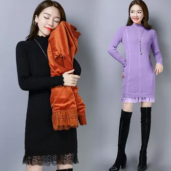 

Season Backing Dress Thicken Plus Fluff Clothing Women's Middle School Long Money 2019 Loose Keep Warm Knitting